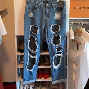 BRAND NEW Forever21 Ripped Jeans Fishnets Attached